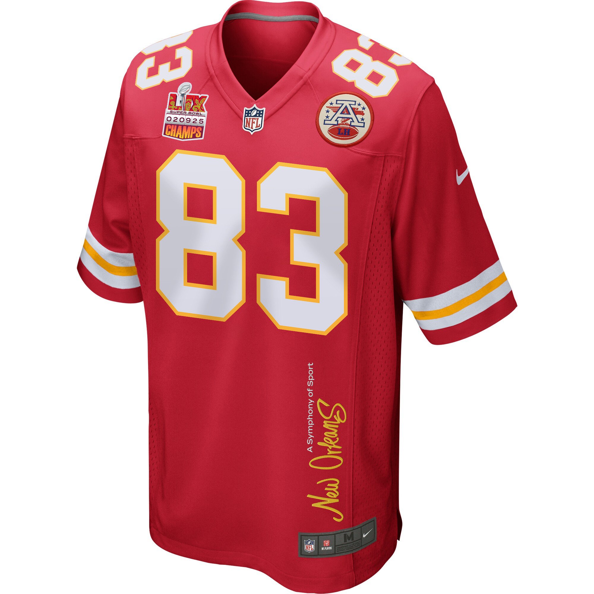 Noah Gray 83 Kansas City Chiefs Super Bowl LIX Champions Patch 'New Orleans - A Symphony of Sport' EMBROIDERED Game Men Jersey - Red JS3641 nicesnker - Image 3