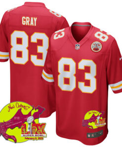 Noah Gray 83 Kansas City Chiefs Super Bowl LIX New Orleans Patch Game Men Jersey - Red JS1287 nicesnker