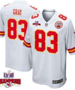Noah Gray 83 Kansas City Chiefs Super Bowl LVIII Champions 4 Stars Patch Game Men Jersey - White JS1936 nicesnker