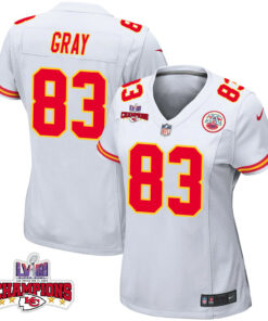 Noah Gray 83 Kansas City Chiefs Super Bowl LVIII Champions 4 Stars Patch Game Women Jersey - White JS2792 nicesnker