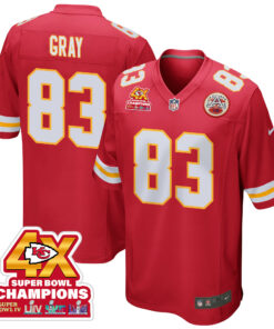 Noah Gray 83 Kansas City Chiefs Super Bowl LVIII Champions 4X Game Men Jersey - Red JS3865 nicesnker