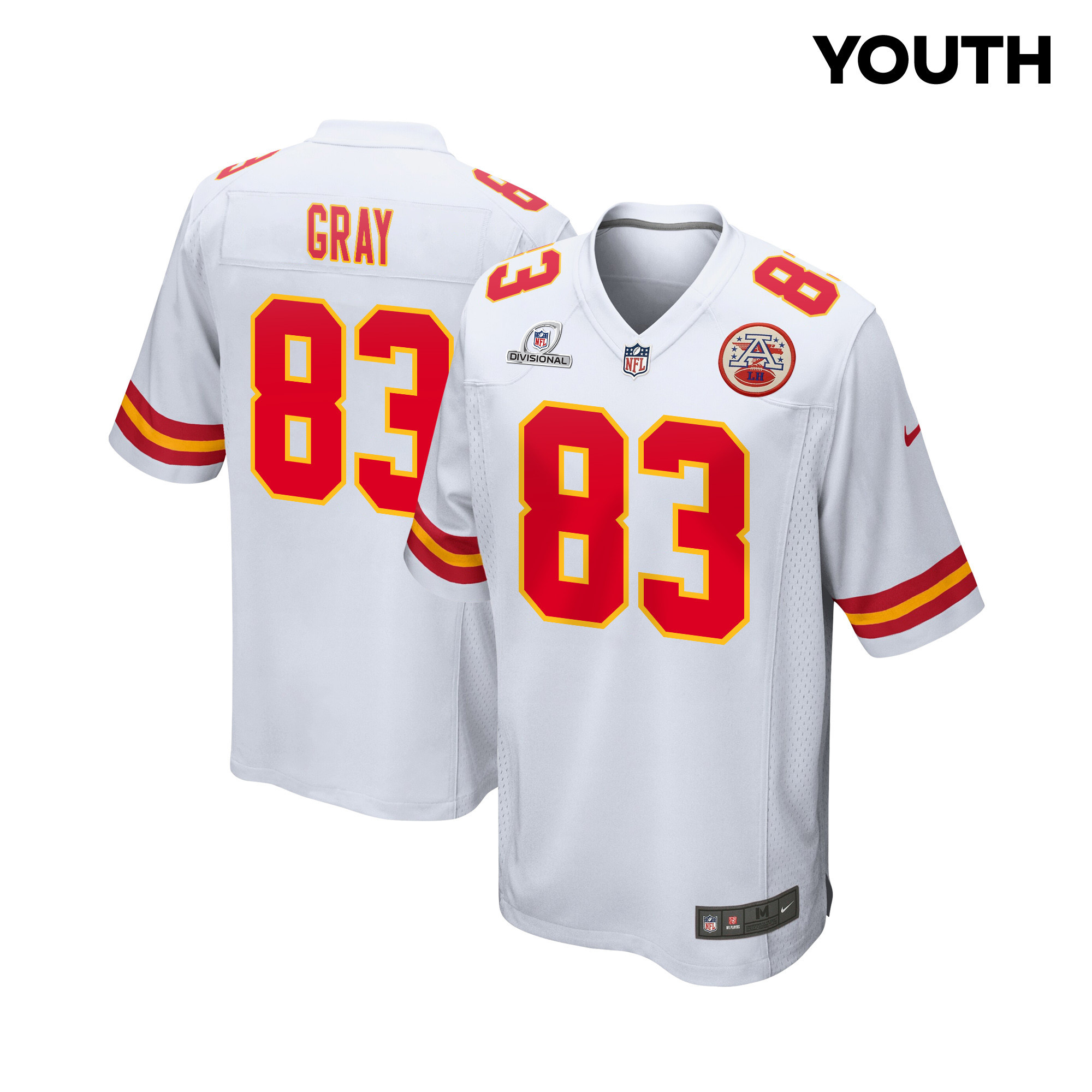 Noah Gray 83 Kansas City Chiefs Super Bowl LVIII Patch Game YOUTH Jersey - White JS4836 nicesnker