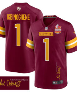 Noah Igbinoghene 1 Washington Commanders Super Bowl LIX Champions Patch 'New Orleans - A Symphony of Sport' EMBROIDERED Game Men Jersey - Burgundy JS8159 nicesnker