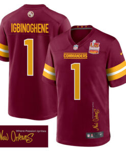 Noah Igbinoghene 1 Washington Commanders Super Bowl LIX Champions Patch 'New Orleans - Where Passion Ignites' EMBROIDERED Game Men Jersey - Burgundy JS4465 nicesnker
