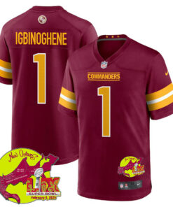 Noah Igbinoghene 1 Washington Commanders Super Bowl LIX New Orleans Patch Game Men Jersey - Burgundy JS3045 nicesnker