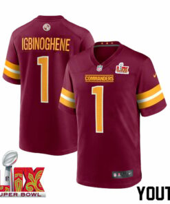 Noah Igbinoghene #1 Washington Commanders Super Bowl LIX Youth Jersey - Burgundy JS9454 nicesnker