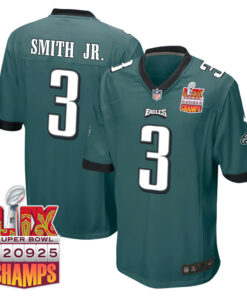 Nolan Smith Jr. 3 Philadelphia Eagles Super Bowl LIX Champions Patch Game Men Jersey - Midnight Green JS4862 nicesnker