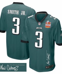 Nolan Smith Jr. 3 Philadelphia Eagles Super Bowl LIX Champions Patch 'New Orleans - The Ultimate Showdown' EMBROIDERED Game Men Jersey - Midnight Green JS7130 nicesnker