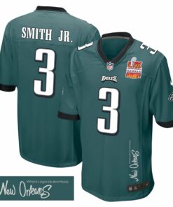 Nolan Smith Jr. 3 Philadelphia Eagles Super Bowl LIX Champions Patch 'New Orleans - Where Legends Are Made' EMBROIDERED Game Men Jersey - Midnight Green JS8871 nicesnker