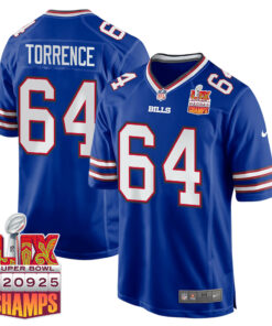 O'Cyrus Torrence 64 Buffalo Bills Super Bowl LIX Champions Patch Game Men Jersey - Royal JS5908 nicesnker