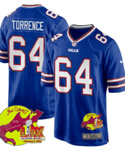 O'Cyrus Torrence 64 Buffalo Bills Super Bowl LIX New Orleans Patch Game Men Jersey - Royal JS7613 nicesnker