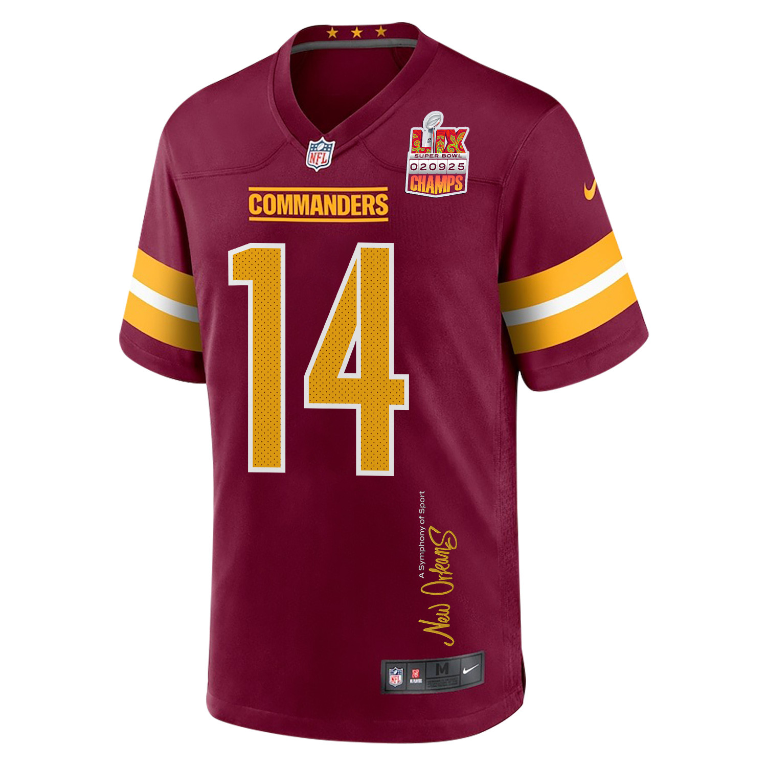 Olamide Zaccheaus 14 Washington Commanders Super Bowl LIX Champions Patch 'New Orleans - A Symphony of Sport' EMBROIDERED Game Men Jersey - Burgundy JS8053 nicesnker - Image 3