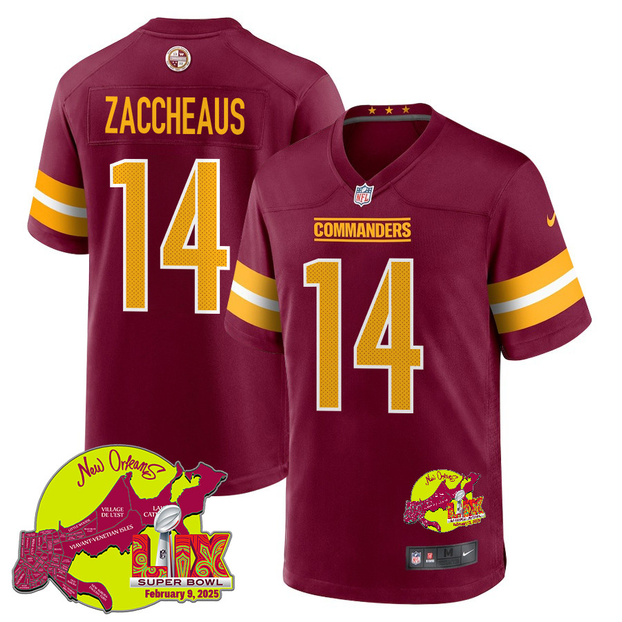 Olamide Zaccheaus 14 Washington Commanders Super Bowl LIX New Orleans Patch Game Men Jersey - Burgundy JS4700 nicesnker