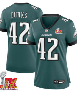 Oren Burks #42 Philadelphia Eagles Super Bowl LIX Women's Jersey - Midnight Green JS7233 nicesnker