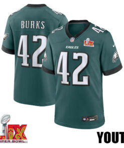 Oren Burks #42 Philadelphia Eagles Super Bowl LIX YOUTH Jersey - Midnight Green JS1497 nicesnker