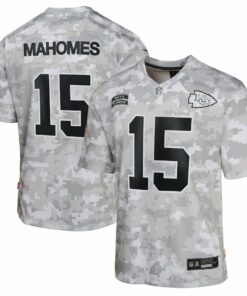 Patrick Mahomes 15 Kansas City Chiefs 2024 Salute to Service Game YOUTH Jersey - Arctic Camo JS3965 nicesnker