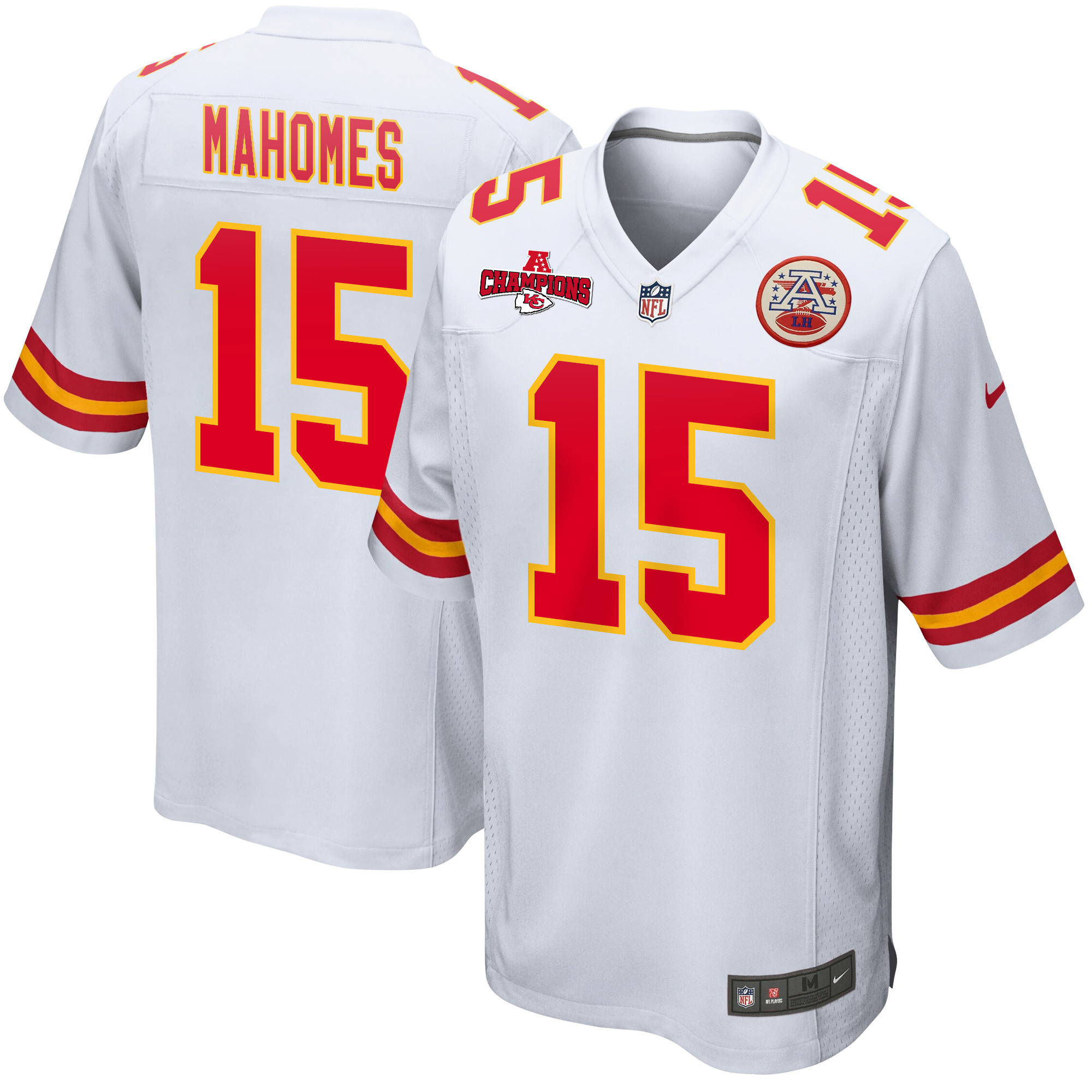 Patrick Mahomes 15 Kansas City Chiefs AFC Champions Patch Game Men Jersey - White JS6413 nicesnker