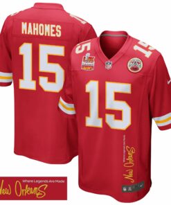 Patrick Mahomes 15 Kansas City Chiefs Super Bowl LIX Champions Patch 'New Orleans - Where Legends Are Made' EMBROIDERED Game Men Jersey - Red JS5608 nicesnker