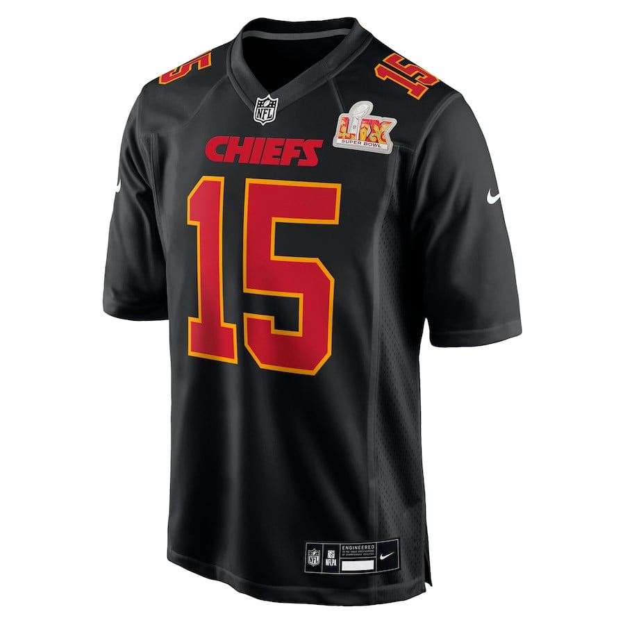 Patrick Mahomes 15 Kansas City Chiefs Super Bowl LIX Fashion Game Jersey - Carbon Black JS6072 nicesnker - Image 2