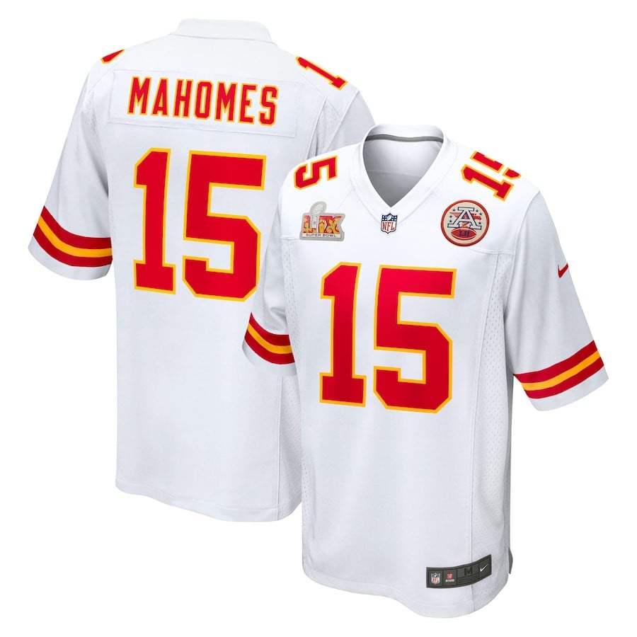 Patrick Mahomes 15 Kansas City Chiefs Super Bowl LIX Game Jersey - White JS3623 nicesnker