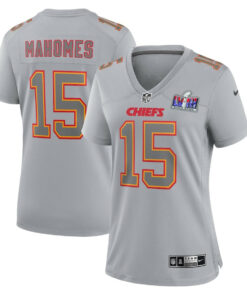 Patrick Mahomes 15 Kansas City Chiefs Super Bowl LVIII Atmosphere Fashion Game Women Jersey - Gray JS2286 nicesnker