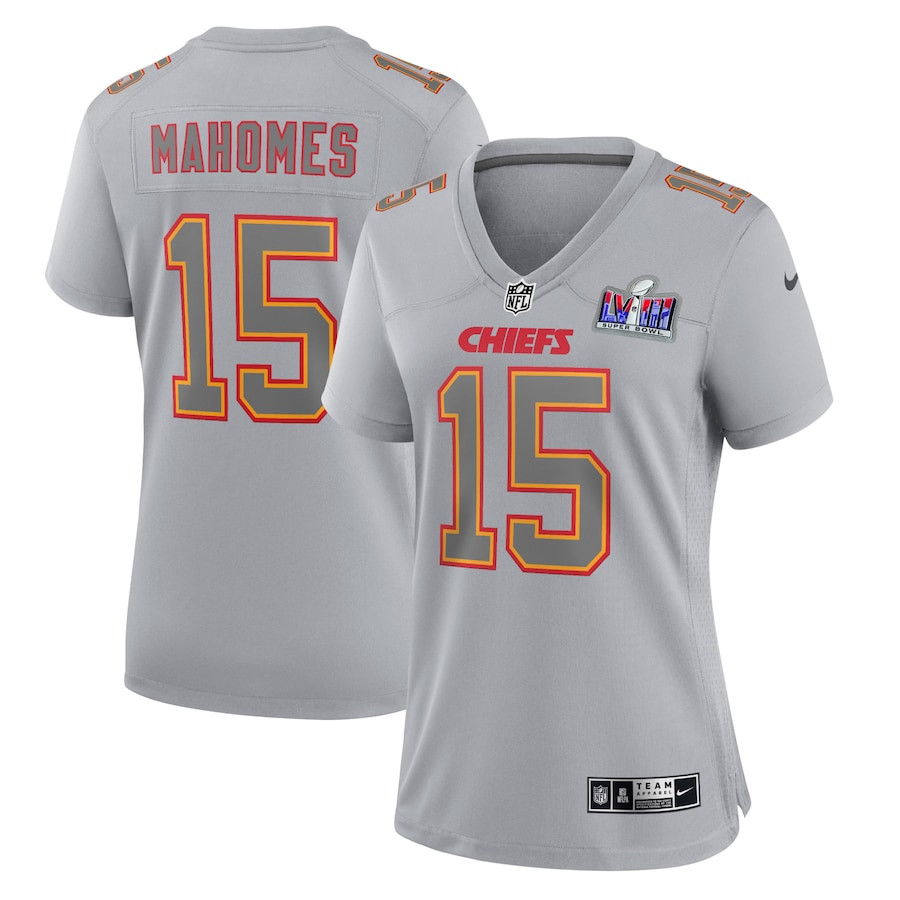 Patrick Mahomes 15 Kansas City Chiefs Super Bowl LVIII Atmosphere Fashion Game Women Jersey - Gray JS2286 nicesnker