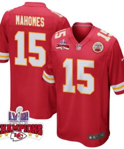 Patrick Mahomes 15 Kansas City Chiefs Super Bowl LVIII Champions 4 Stars Patch Game Men Jersey - Red JS9596 nicesnker