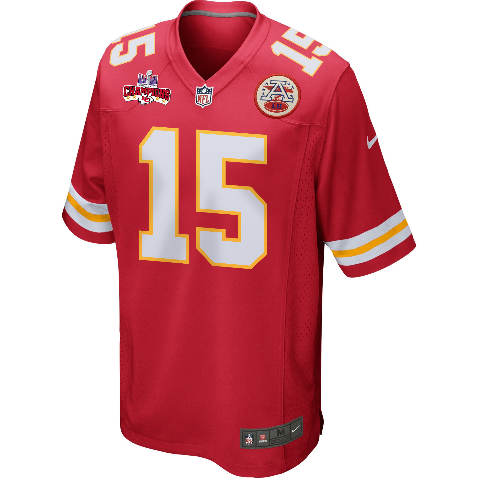 Patrick Mahomes 15 Kansas City Chiefs Super Bowl LVIII Champions 4 Stars Patch Game Men Jersey - Red JS9596 nicesnker - Image 2