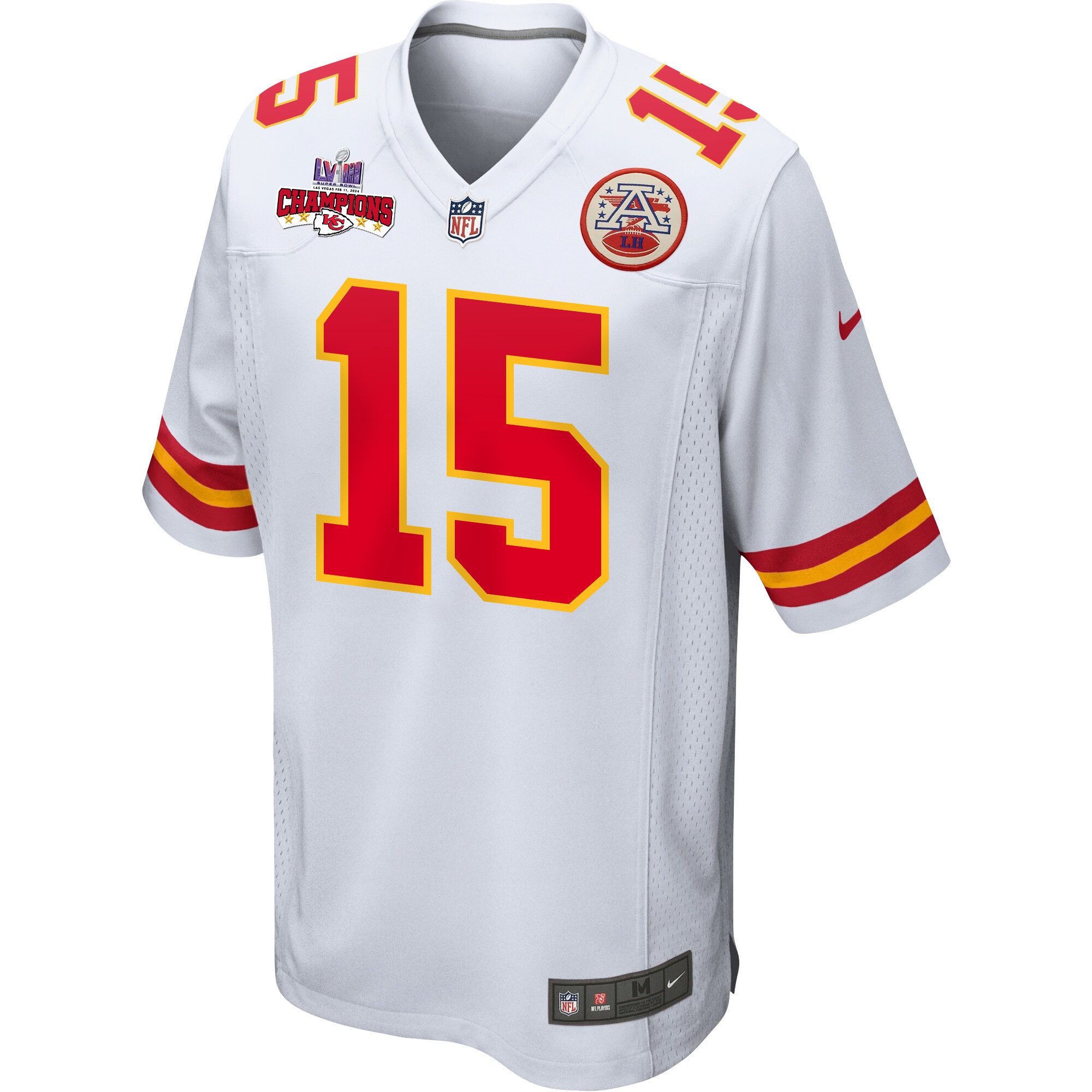 Patrick Mahomes 15 Kansas City Chiefs Super Bowl LVIII Champions 4 Stars Patch Game Men Jersey - White JS4070 nicesnker - Image 2