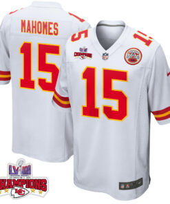 Patrick Mahomes 15 Kansas City Chiefs Super Bowl LVIII Champions 4 Stars Patch Game Men Jersey - White JS4070 nicesnker