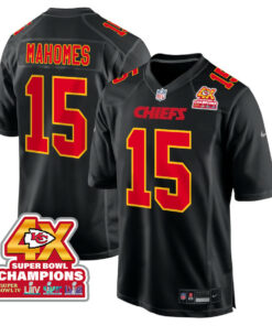 Patrick Mahomes 15 Kansas City Chiefs Super Bowl LVIII Champions 4X Fashion Game Men Jersey - Carbon Black JS5746 nicesnker