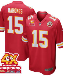 Patrick Mahomes 15 Kansas City Chiefs Super Bowl LVIII Champions 4X Game Men Jersey - Red JS9942 nicesnker