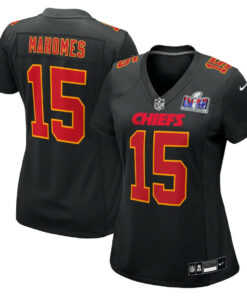 Patrick Mahomes 15 Kansas City Chiefs Super Bowl LVIII Fashion Game Women Jersey - Carbon Black JS2501 nicesnker