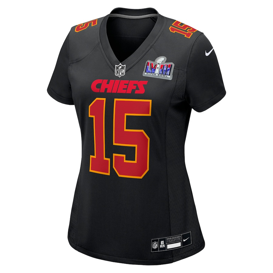 Patrick Mahomes 15 Kansas City Chiefs Super Bowl LVIII Fashion Game Women Jersey - Carbon Black JS2501 nicesnker - Image 2