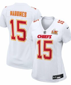 Patrick Mahomes 15 Kansas City Chiefs Women's Super Bowl LIX Fashion Game Jersey - Tundra White JS8718 nicesnker