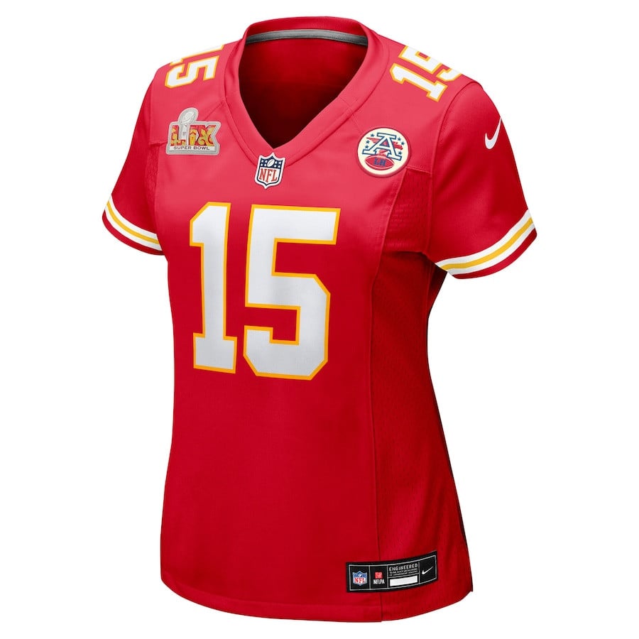 Patrick Mahomes 15 Kansas City Chiefs Women's Super Bowl LIX Game Jersey - Red JS5183 nicesnker - Image 2