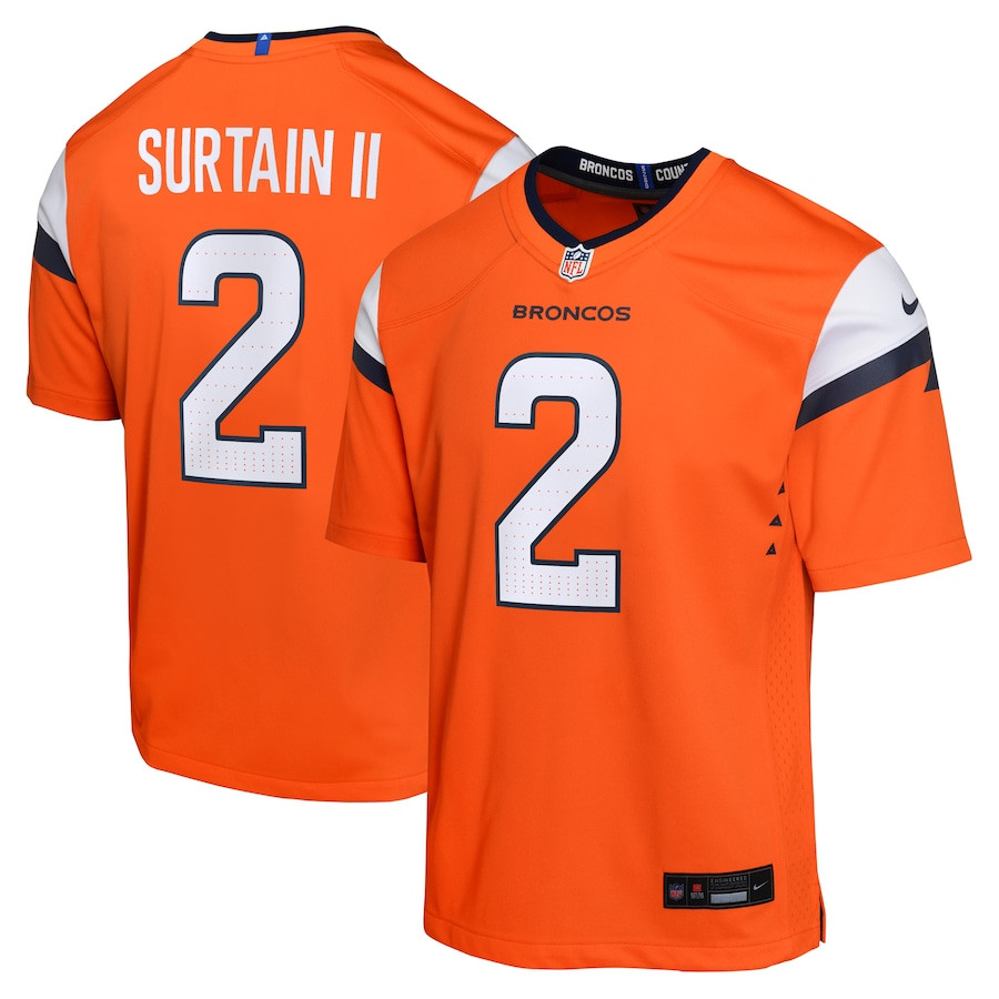 Patrick Surtain II 2 Denver Broncos Game YOUTH Jersey - Orange JS5954 nicesnker
