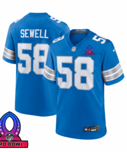 Penei Sewell 58 Detroit Lions 2025 Pro Bowl Patch Game Men Jersey - Blue JS2320 nicesnker