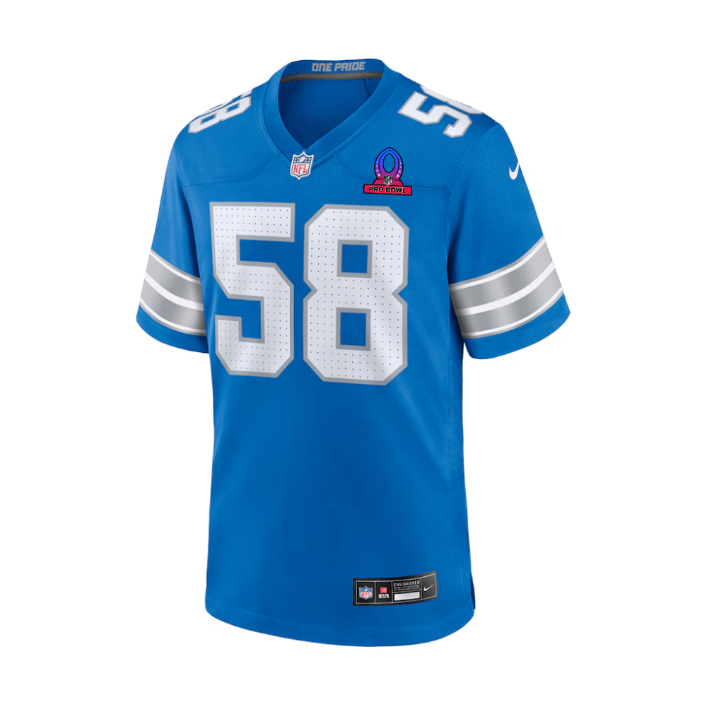 Penei Sewell 58 Detroit Lions 2025 Pro Bowl Patch Game Men Jersey - Blue JS2320 nicesnker - Image 2
