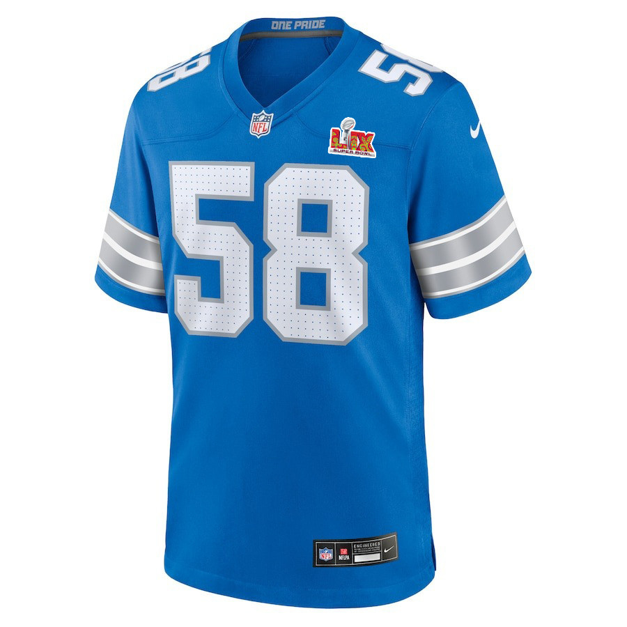 Penei Sewell #58 Detroit Lions Super Bowl LIX Jersey - Men's - Blue JS2345 nicesnker - Image 2