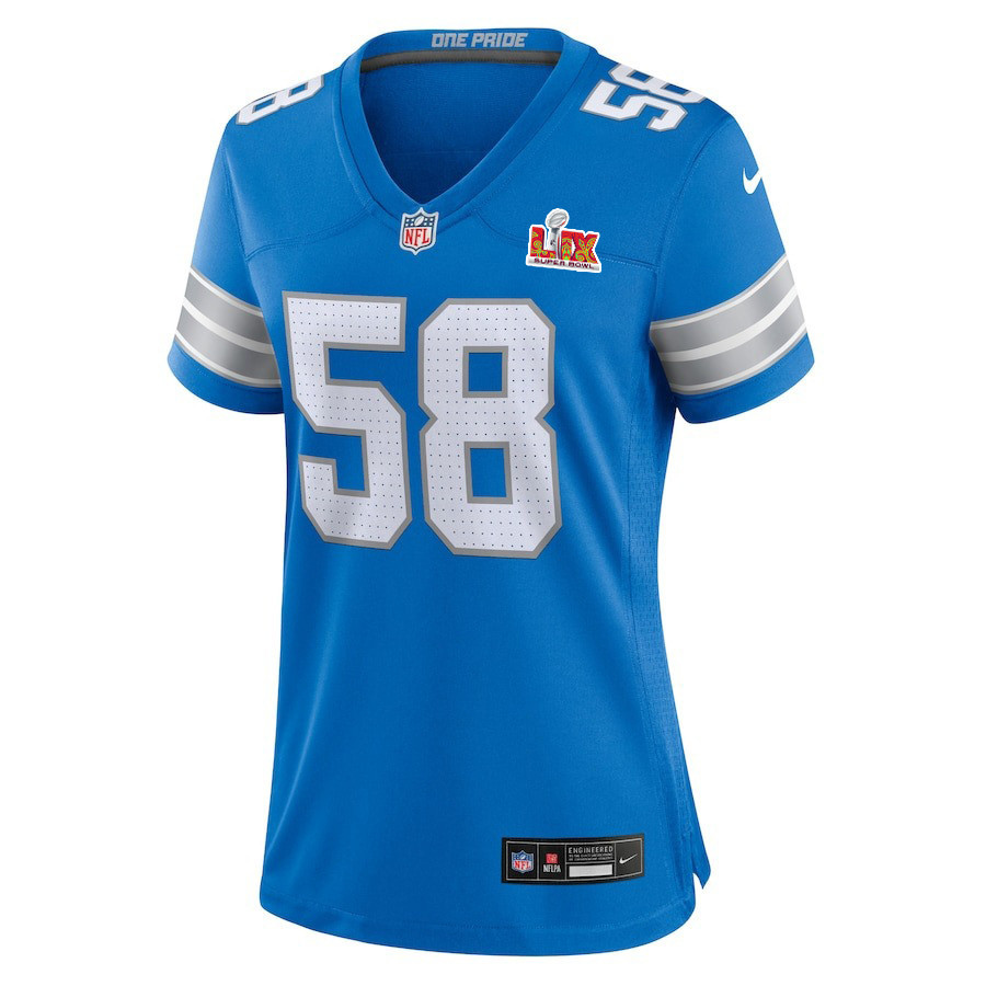 Penei Sewell #58 Detroit Lions Super Bowl LIX Women's Jersey - Blue JS3009 nicesnker - Image 2