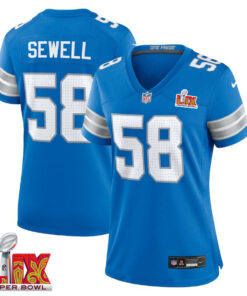 Penei Sewell #58 Detroit Lions Super Bowl LIX Women's Jersey - Blue JS3009 nicesnker