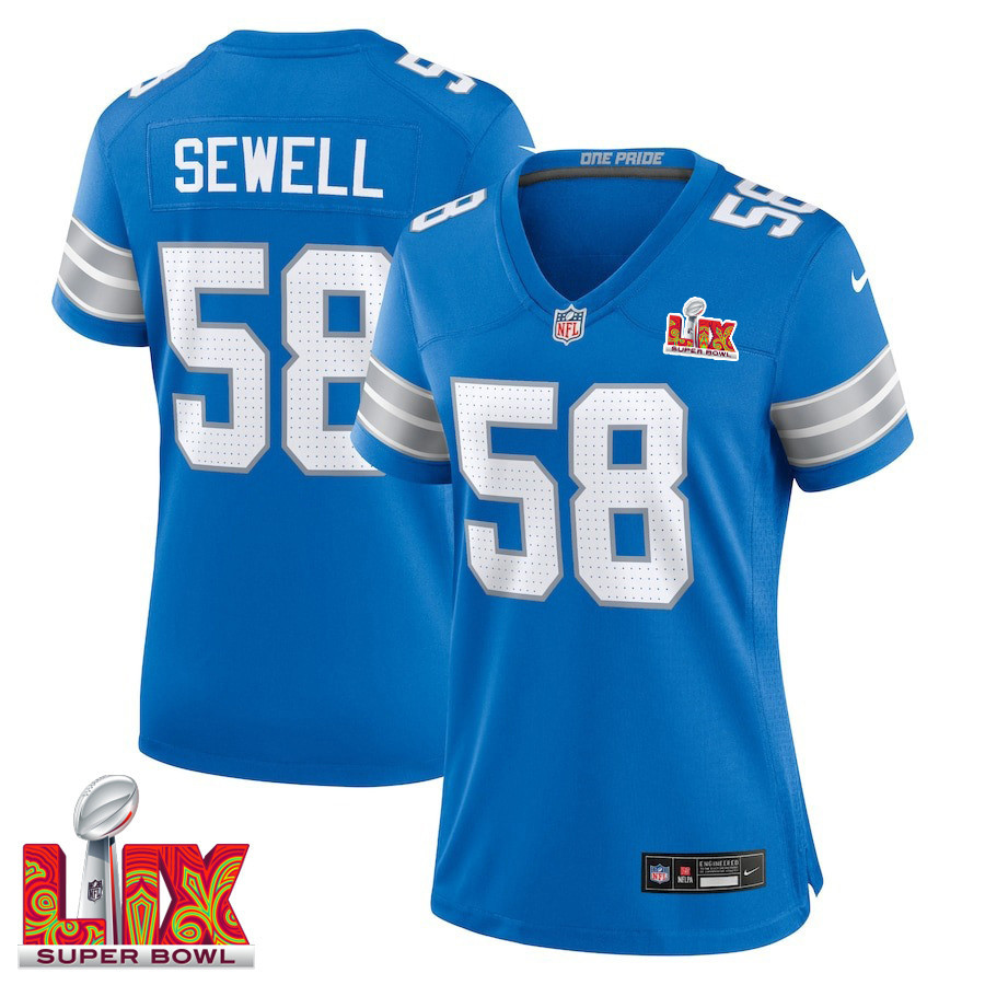 Penei Sewell #58 Detroit Lions Super Bowl LIX Women's Jersey - Blue JS3009 nicesnker