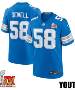 Penei Sewell #58 Detroit Lions Super Bowl LIX YOUTH Jersey - Blue JS8278 nicesnker