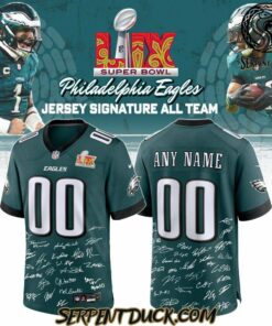 Philadelphia Eagles Champions Super Bowl LIX 2025 Signature All Team Custom Game Men Jersey - Midnight Green JS1373 nicesnker
