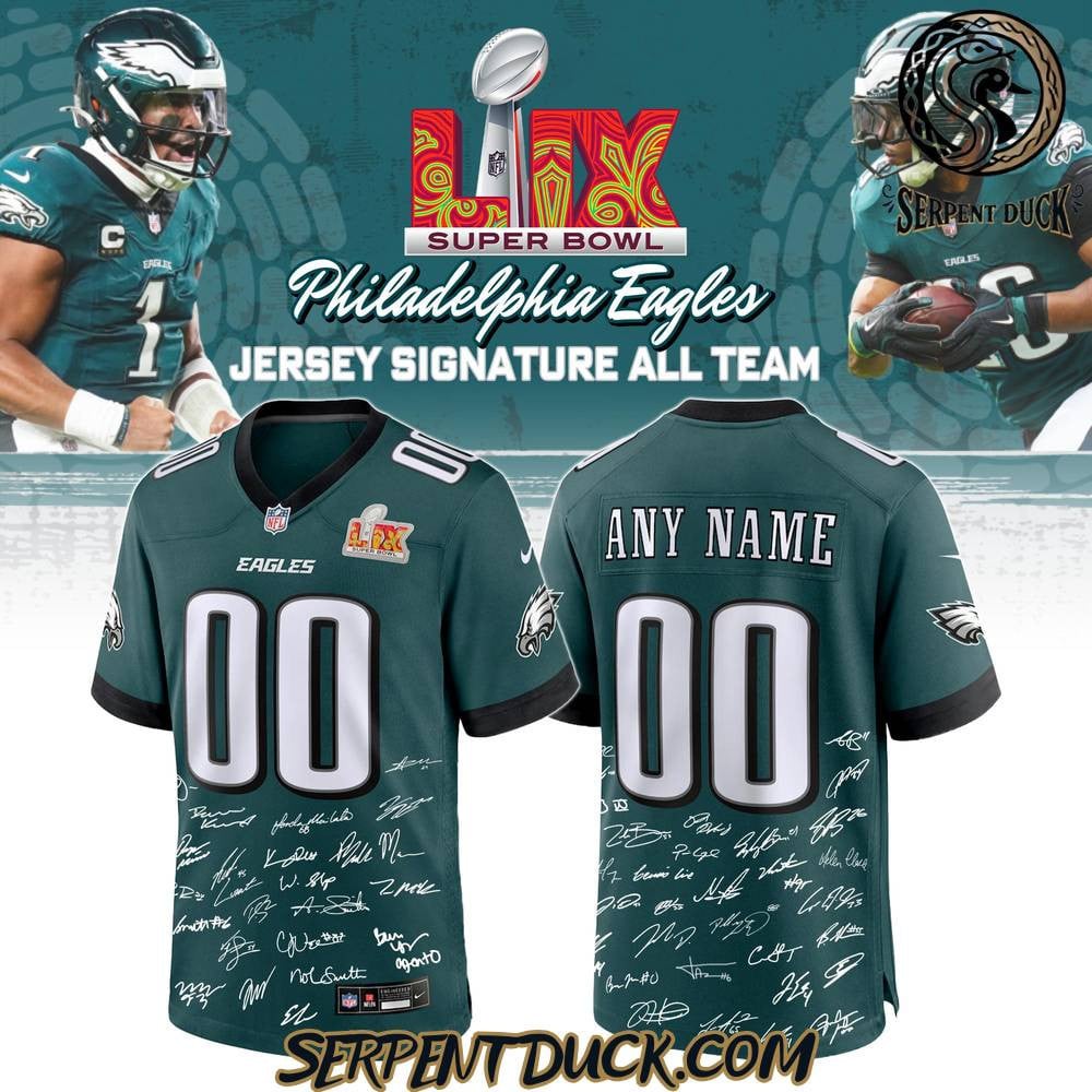 Philadelphia Eagles Champions Super Bowl LIX 2025 Signature All Team Custom Game Men Jersey - Midnight Green JS1373 nicesnker