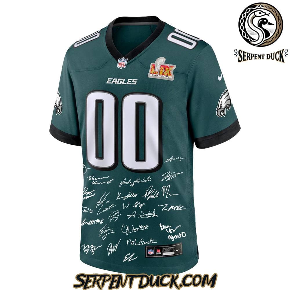Philadelphia Eagles Champions Super Bowl LIX 2025 Signature All Team Custom Game Men Jersey - Midnight Green JS1373 nicesnker - Image 2