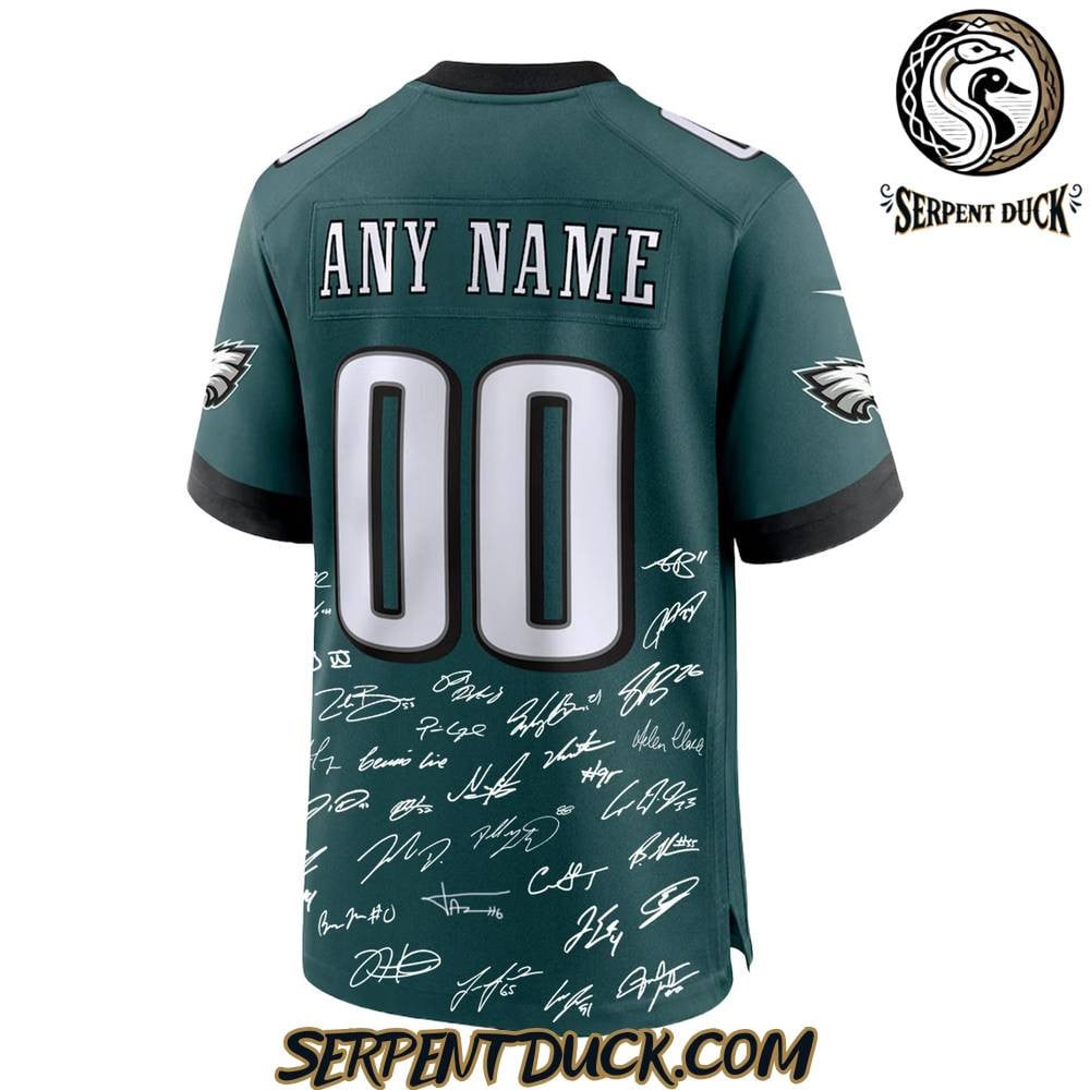 Philadelphia Eagles Champions Super Bowl LIX 2025 Signature All Team Custom Game Men Jersey - Midnight Green JS1373 nicesnker - Image 3