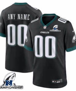 Philadelphia Eagles NFC Championship Patch Alternate Game Men Custom Jersey - Black JS2112 nicesnker