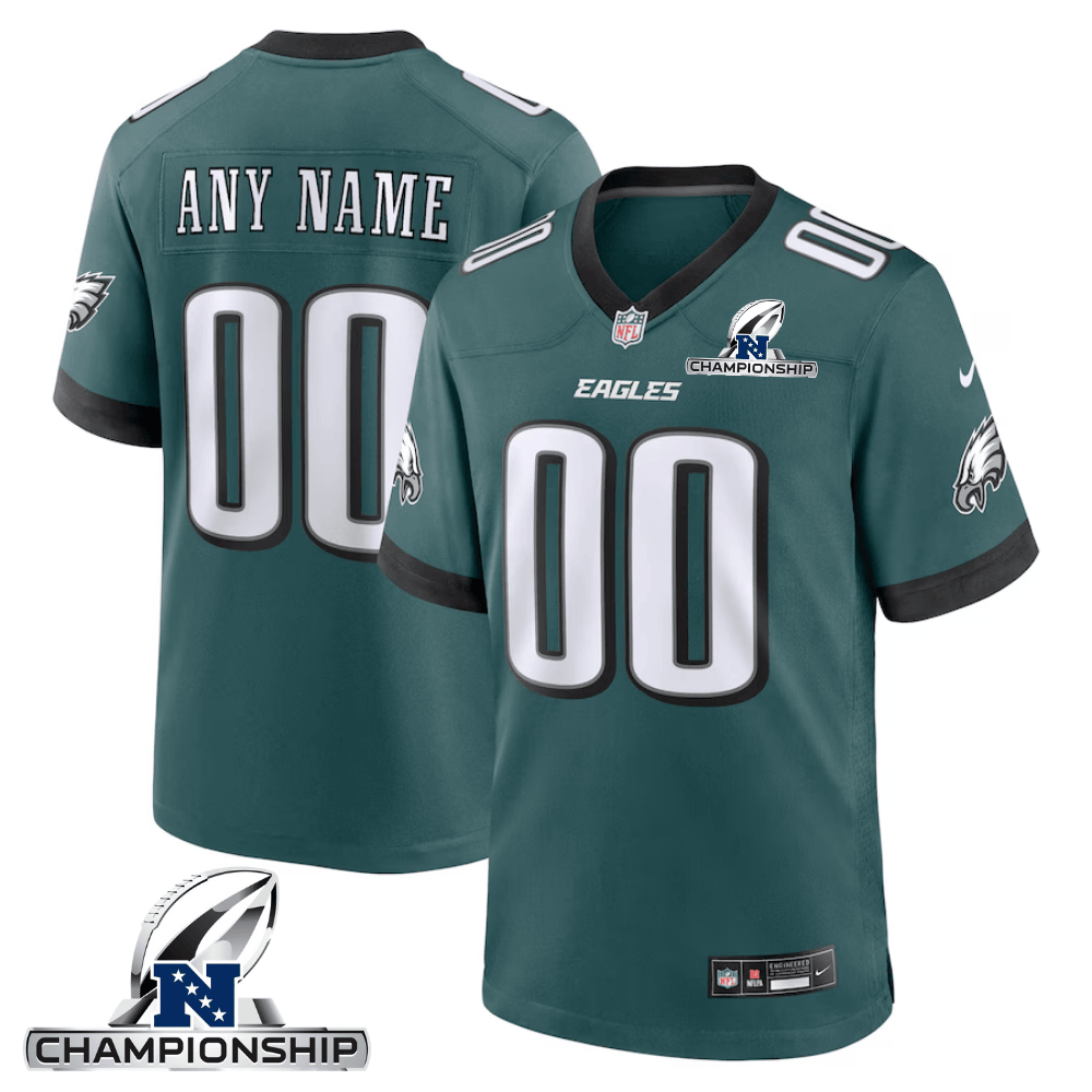 Philadelphia Eagles NFC Championship Patch Game Men Custom Jersey - Midnight Green JS3634 nicesnker